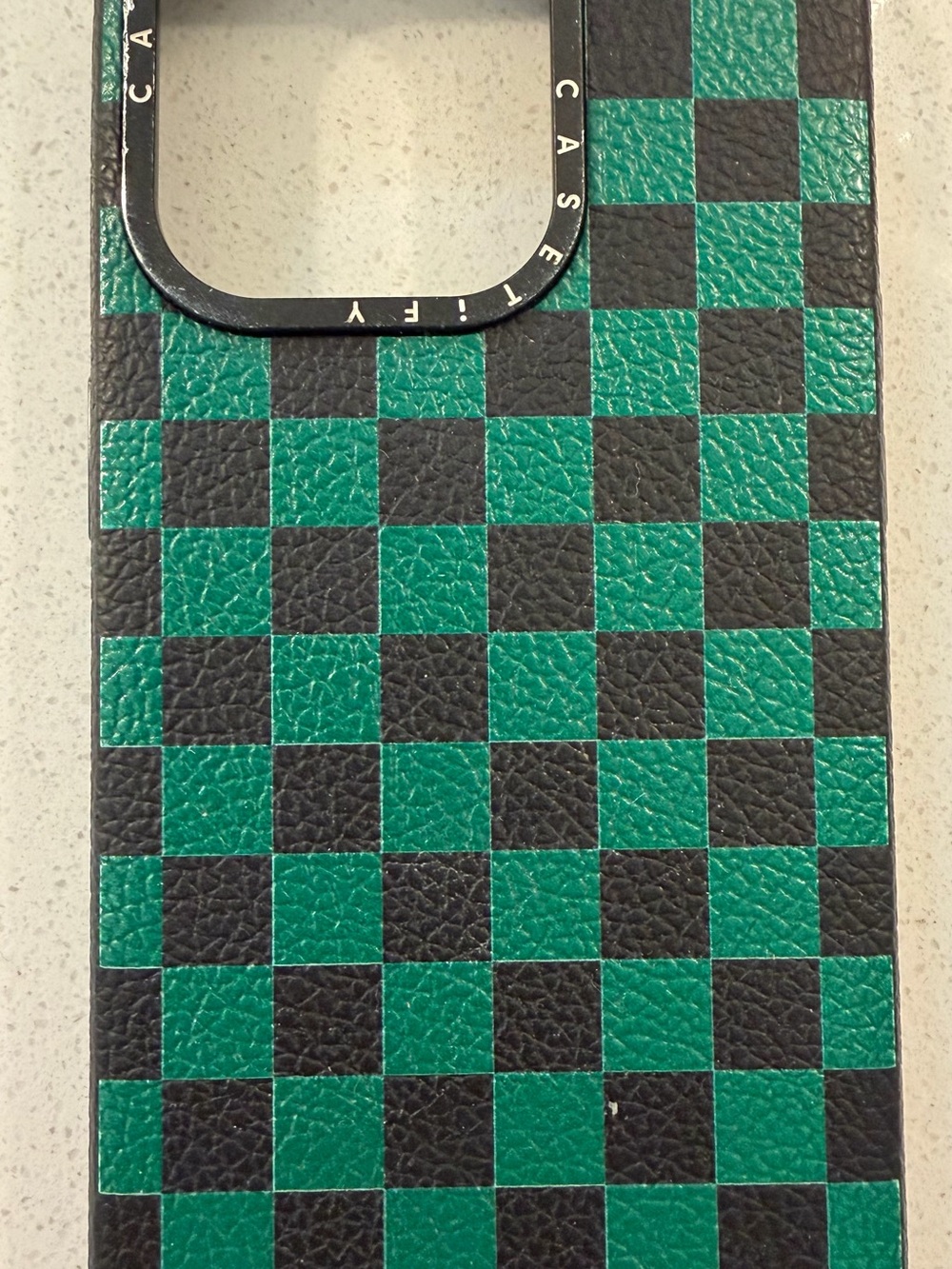 Clare V Green and Black Checkered Faux Leather Phone Case